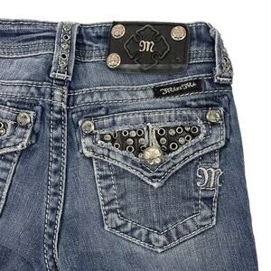 Miss Me Capri Jeans Girls Size 8 Blue JK6065P Embellish Rhinestone Flap Pockets